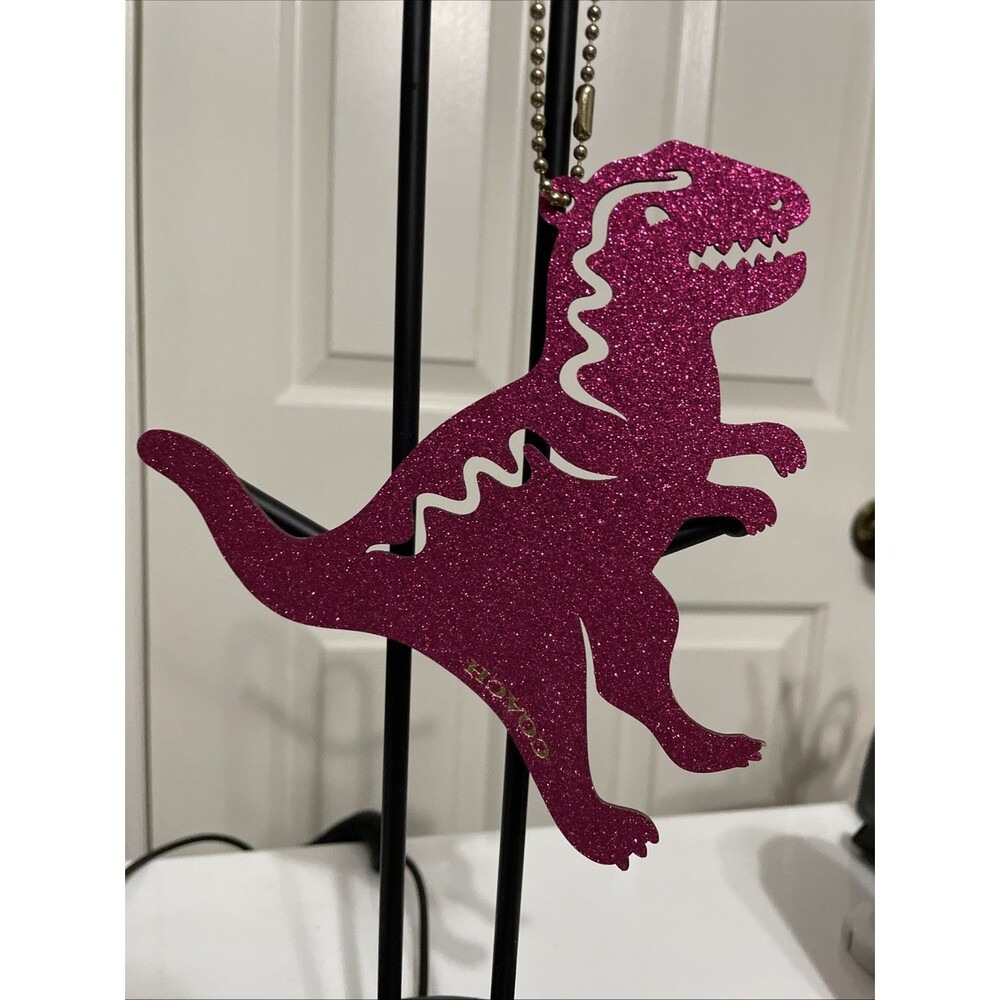 Coach Rexy Dinosaur Pink Glitter Ornament Gift Tag Bag Charm